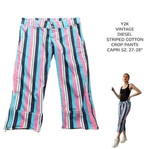 Y2K VTG. DIESEL STRIPE ZIPPER BERMUDA CAPRI SHORTS PANTS  SIZE 27-28" WAIST.